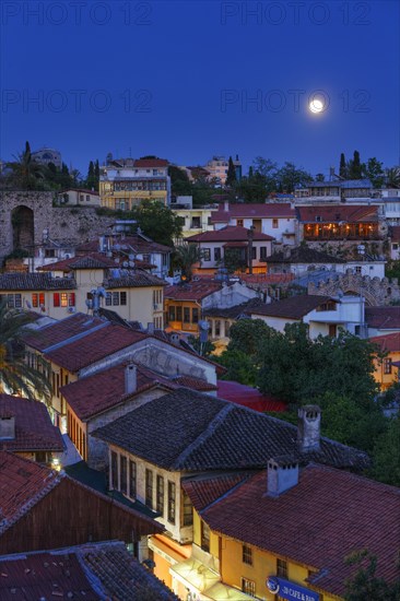View of the old town with full moon