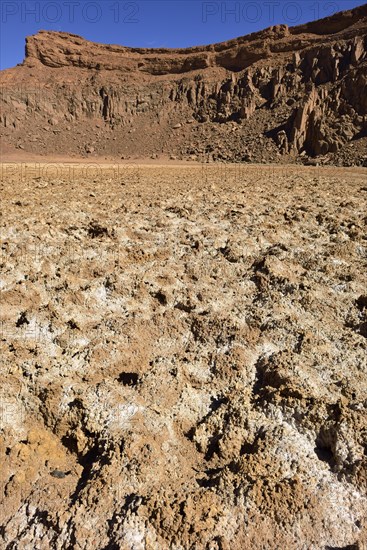 Salt pan in the volcanic landscape of lower Ouksem crater