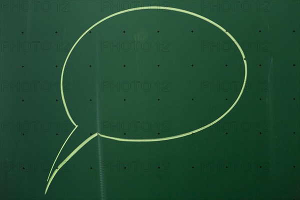 Speech bubble drawn with chalk on a blackboard