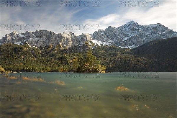 Foehn storm at Eibsee Lake with Mt Zugspitze