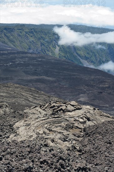 Cooled lava flow in the Cratere Dolomieu crater of Piton de la Fournaise volcano