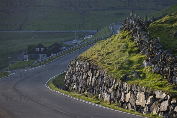 Country road with old stone walls