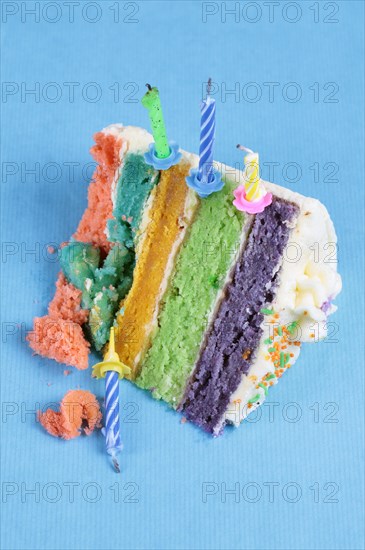 Slice of birthday cake with candles