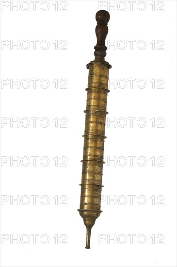 Brass water squirt with a wooden handle from the 17th century