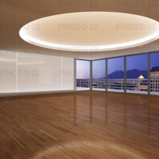 Empty room with a view of the city