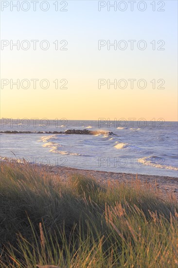 Views of the Schoenberger Strand beach and the Baltic Sea from the dike