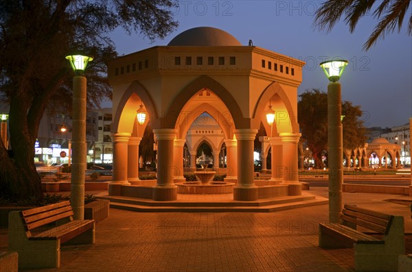 Pavilion in a park at dusk