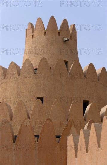 A tower of the Al Ain Palace Museum or Sheikh Zayed Palace Museum in the morning light