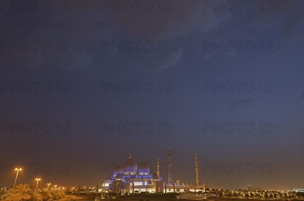 The floodlit Sheikh Zayed Grand Mosque