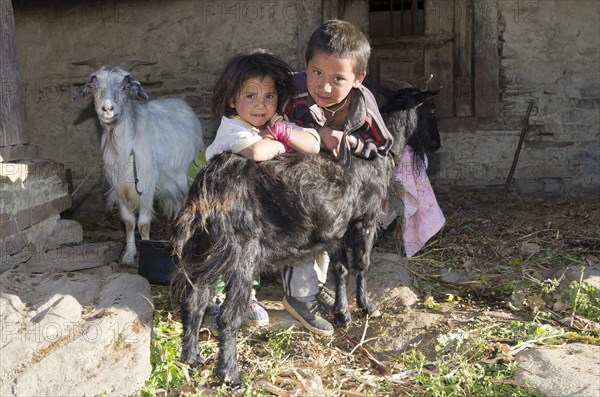 2 local children taking care of their goats