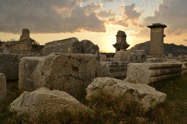 Harpyien pillar tombs of the ancient city of Xanthos at sunset
