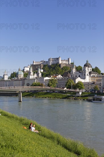 View from Elisabethkai over the Salzach River with Makartsteg towards the historic town centre