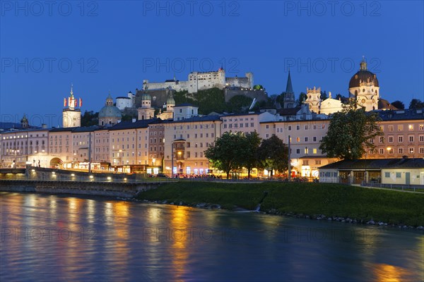 View from Makartsteg bridge over Salzach River towards the historic town centre