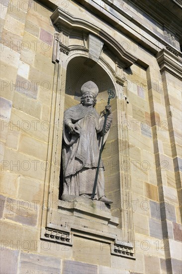 Statue of the monastery's founder Sturmius on the main portal of St. Salvator Cathedral of Fulda