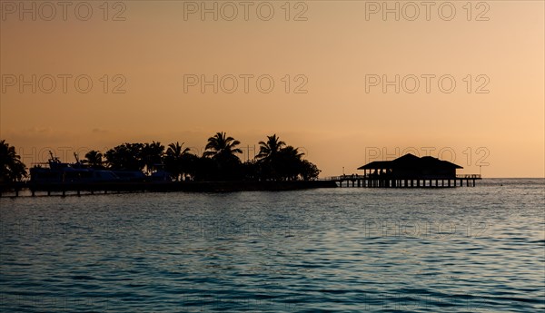 View across the lagoon to the jetty and the restaurant on Paradise Iceland