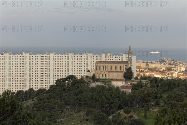 Residential block of flats of the Residence Valmante and St. Joseph's Church, Marseille