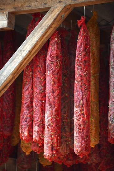 Paprika chilis drying in a shed