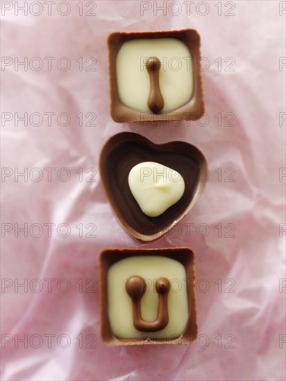 Chocolates forming the words 'I love U'