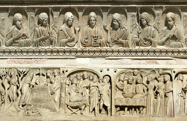 Medieval sculptural reliefs on the door of the Baptistry of St. John