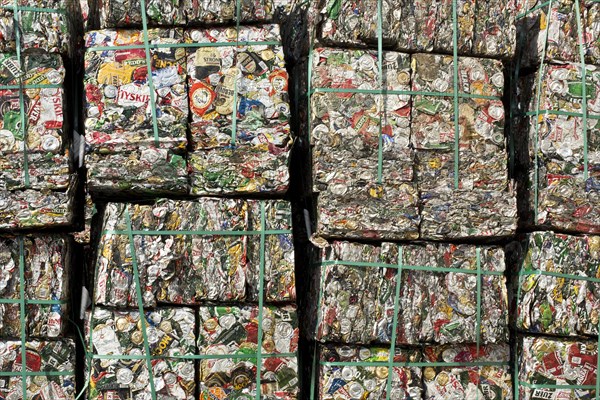 Stacks of crushed aluminium cans