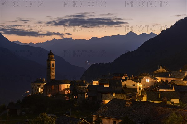 Village with old stone houses at dusk