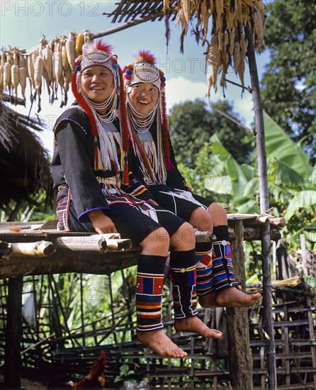 Young Akha girls in a mountain village