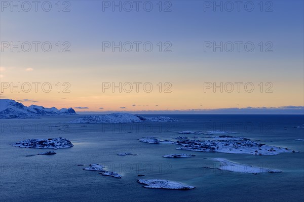 Fjord with islands during the blue hour