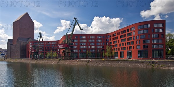 NRW Archive building with two cranes in the inner harbour
