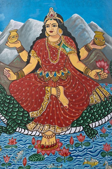 Mother Goddess Ganga painted on the wall of a house on the banks of the Ganges River