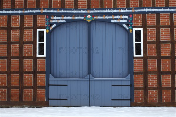 Historic Lower Saxon half-timbered house at rundling village of Jabel