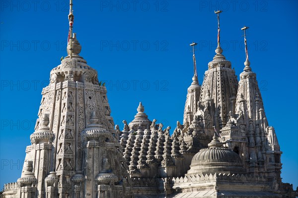 Domes and Shikhara towers at a temple complex on the holy mountain Shatrunjaya