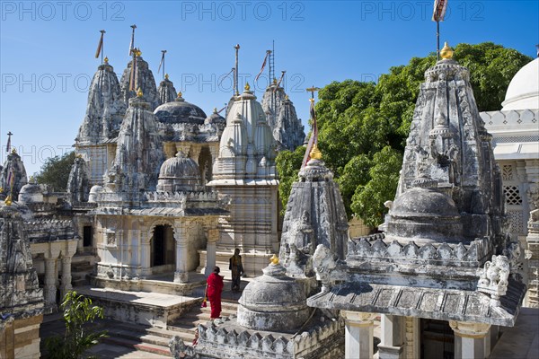 Domes and Shikhara towers at a temple complex on the holy mountain Shatrunjaya