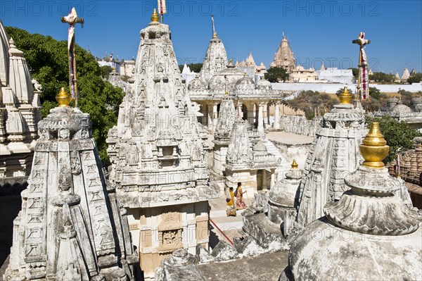 Domes and Shikhara towers of the temple complex on the holy mountain of Shatrunjaya