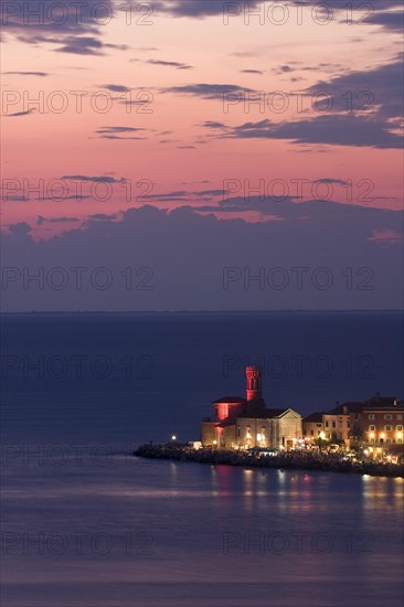 Cityscape of Piran in the evening