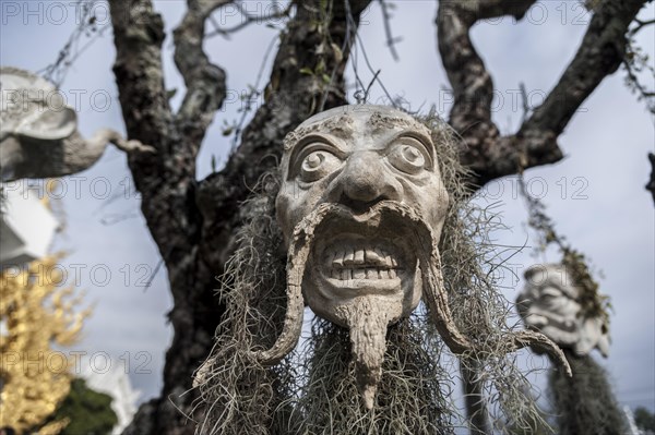 A mask hanging on a tree
