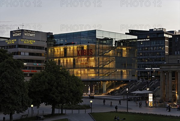 The glass cube of the Art Museum in Schlossplatz square