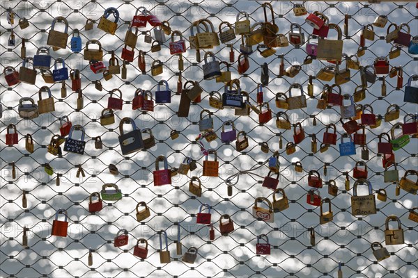 Love locks on Makartsteg bridge over the Salzach River