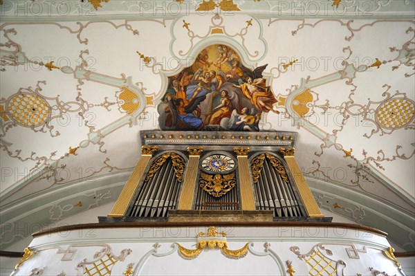 Organ and ceiling fresco in the Parish Church and Pilgrimage Church of the Assumption of Mary