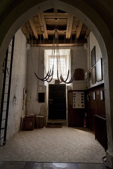 Bell ropes at the bottom of the bell tower in St Mary's Church