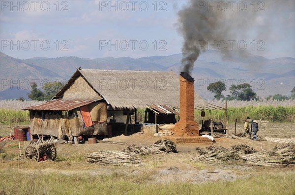 Small sugar mill in the countryside processing sugar cane