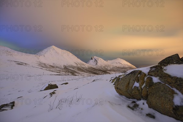Mountains in the moonlight in winter
