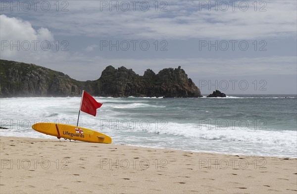 Red flag on Porthcurno beach