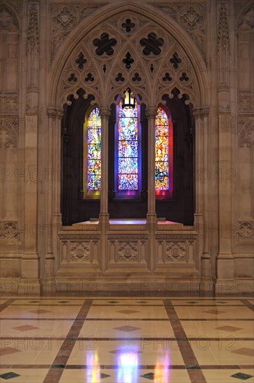 Church window in the aisle