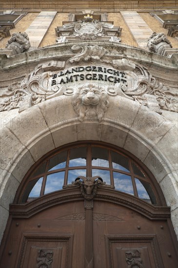 Entrance portal of the historic building of the Bavarian District Court
