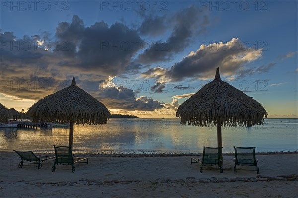 Parasols and sun loungers on the beach