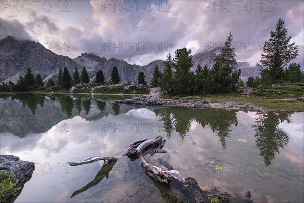 Evening atmosphere at Lake Lago de Limides and Tofana di Rozes