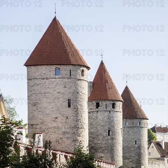 City wall with wall towers on the square of the towers