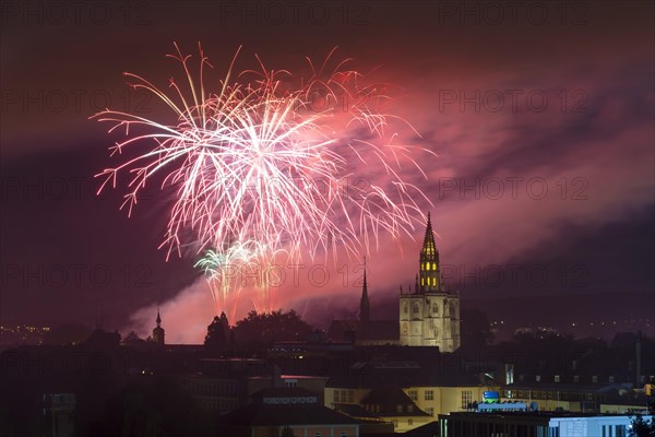 Cathedral of Our Lady with fireworks during the Seenachtfest Festival