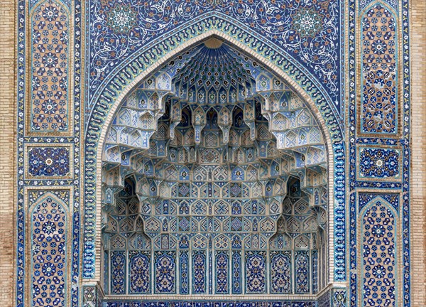 Decorative muqarnas of the iwan entrance of Gur-e-Amir
