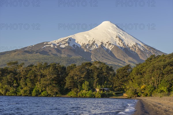 Osorno volcano and the shore of the bay of Lake Llanquihue